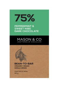 Organic 75% Peppermint & Sweet Nibs Dark Chocolate Bar 60g